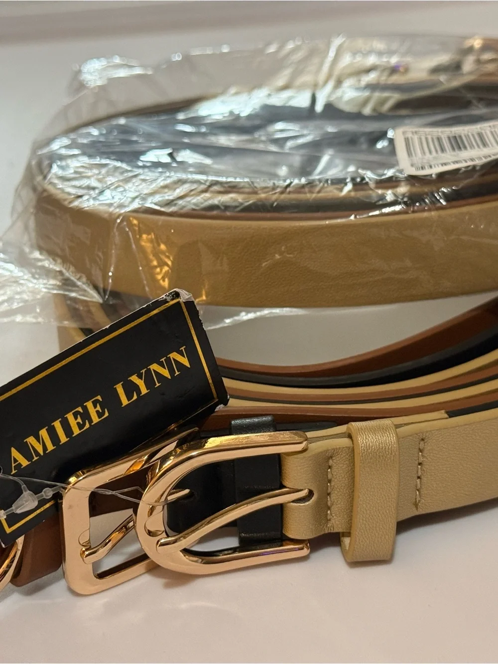 Amiee Lynn Double Buckle Leather Belt - Beige